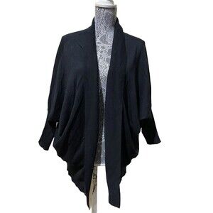 Eyn Womens S Black Open Front Cardigan Draped Dolman Sleeve Cocoon Knit Sweater